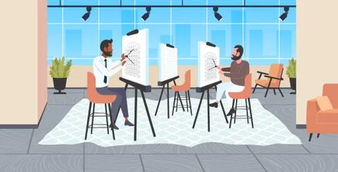 Architects team using compass mix race engineers drafting house project on Stock Illustration