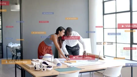 Architects unrolling blueprints and measuring plans for accuracy, animated Stock Footage 333447552