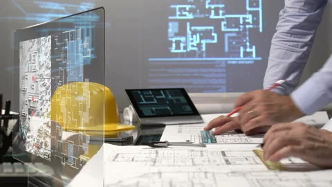  Architects using futuristic screen  Stock-Footage 210550473