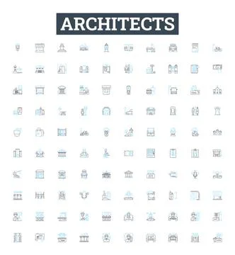 Architects vector line icons set. Design, Creativity, Vision, Blueprint イラスト素材