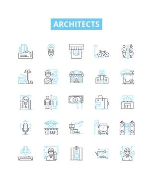 Architects vector line icons set. Design, Creativity, Vision, Blueprint Illustrazione stock