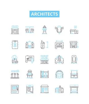 Architects vector line icons set. Design, Creativity, Vision, Blueprint Illustrazione stock