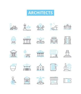 Architects vector line icons set. Design, Creativity, Vision, Blueprint Illustrazione stock