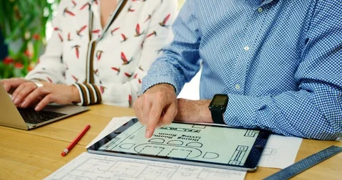 Architects Working On House Plans In Their Studio Stock Footage 100045024