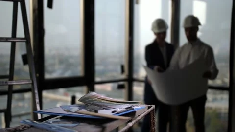 Architects working on layout of apartment interior Video stock 149073995