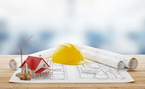 Architects workplace. Architectural tools. Construction concept. Engineering Illustrazione stock