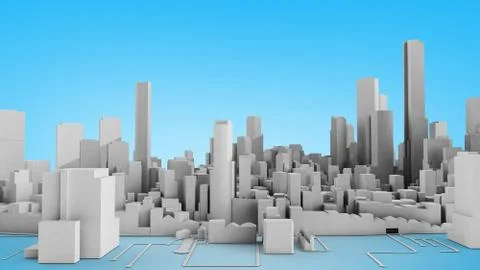 Architectural 3D model illustration of a large city on a blue background Stock Illustration