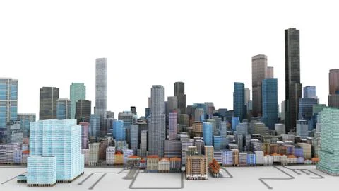 Architectural 3D model illustration of a large city on a white background Stock Illustration