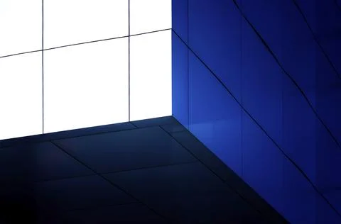 Architectural abstract pattern fragment of a wall of blue modern building on a Stock Photos