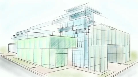 Architectural abstract sketch of a complex of buildings, made by hand. Vídeos de archivo 81468437