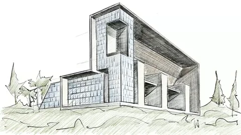 Architectural abstract sketch of a complex of buildings, made by hand. Stock Footage 81541823