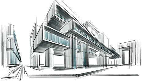 Architectural abstract sketch of a complex of buildings. Stock-Footage 189270259