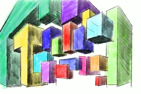 Architectural abstract sketch, made by hand. Stock Footage 102149761