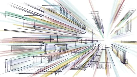 Architectural abstract sketch pencil composition. made by hand. Video stock 180515095