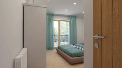 Architectural animation of a bedroom interior. Stock Footage 81171963