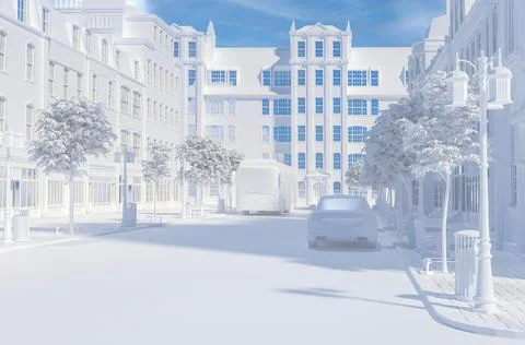 Architectural background with a 3D building model. Stock Photos