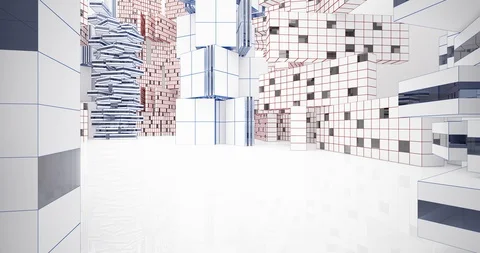 Architectural background. Abstract drawing white and glass interior.  Vídeos de archivo 127806333