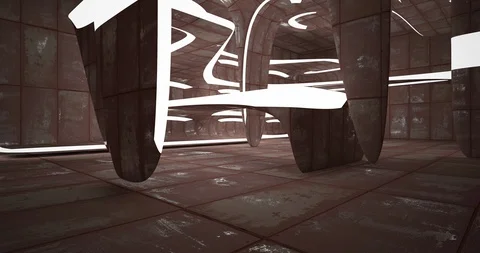 Architectural background. Abstract rusted metal smooth interior with neon Stock Footage 130171829