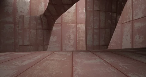 Architectural background. Abstract rusted metal smooth interior. 3D animation  Stock Footage 130171839