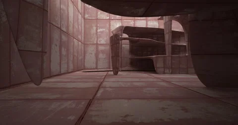 Architectural background. Abstract rusted metal smooth interior. 3D animation Stock Footage 130456604