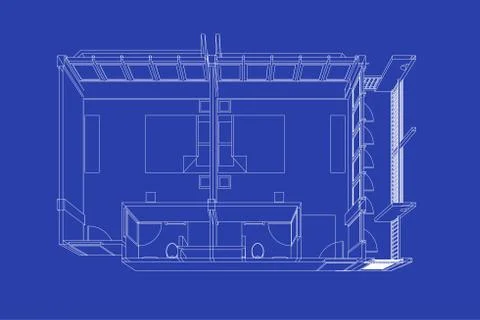 Architectural background, architecture plan, construction drawing, bed room Stock Illustration