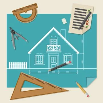 Architectural background with drawing equipment. Stock Illustration