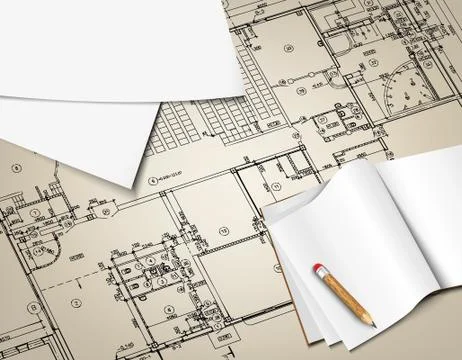 Architectural background drawing technical letters Stock Illustration