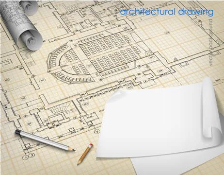 Architectural background drawing technical letters Stock Illustration