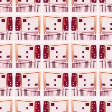 Architectural balcony window vector seamless pattern. Paper cut style collage Ilustración de archivo