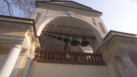 An Architectural Bell Tower adorned with Chimes and a beautiful Balustrade Stock Footage 303824436