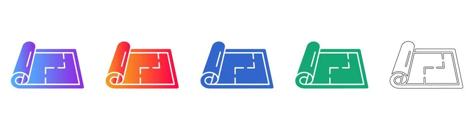 Architectural Blueprint and Floor Plan Roll Icons Stock Illustration