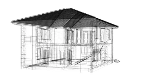 Architectural Blueprint: Detailed 3D Wireframe of Modern Residential Buildi.. 库存影片 334584956