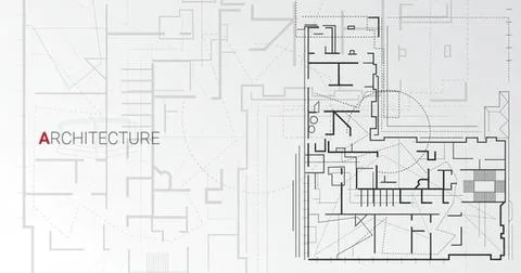Architectural blueprint with detailed building plan Ilustración de archivo