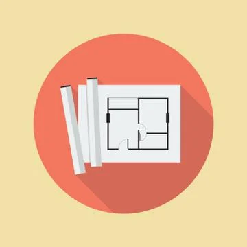 Architectural blueprint flat icon Illustrazione stock