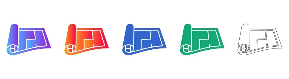 Architectural Blueprint Plan Icon Set 库存插图