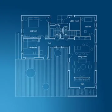 Architectural blueprint with plan. Stock Illustration