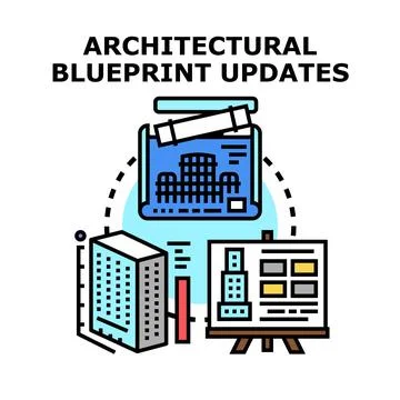 Architectural blueprint updates, construction, engineering, planning process Stock Illustration