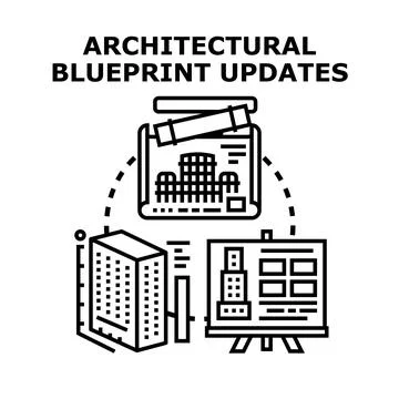 Architectural blueprint updates, construction, engineering, planning process Stock Illustration