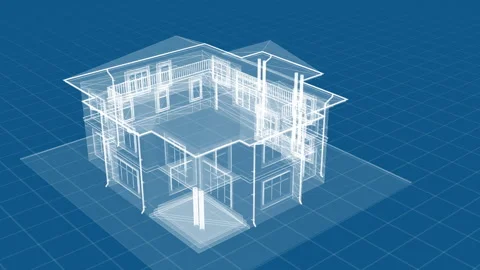 Architectural Blueprint Visualization of Modern Residential House Design Stock Footage 344715727