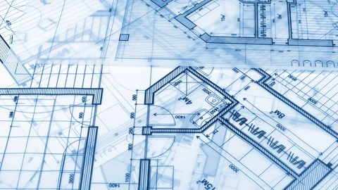 Architectural Blueprints - architectural plan of a modern house Stock Footage 94564516