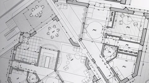 Architectural Blueprints - architectural plan of a modern house Stock Footage 94760464