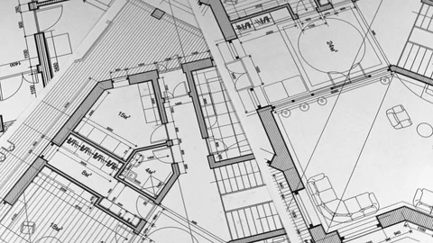 Architectural Blueprints - architectural plan of a modern house Stock Footage 94804105