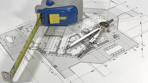Architectural Blueprints - architectural plan of a modern house, roulette Stock Footage 95677289