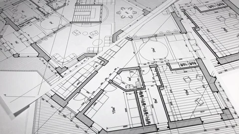 Architectural Blueprints - architectural plan of a modern house Stock Footage 96341177