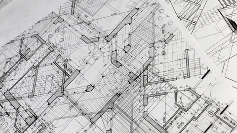 Architectural Blueprints - architectural plan of a modern house Stock Footage 96419148