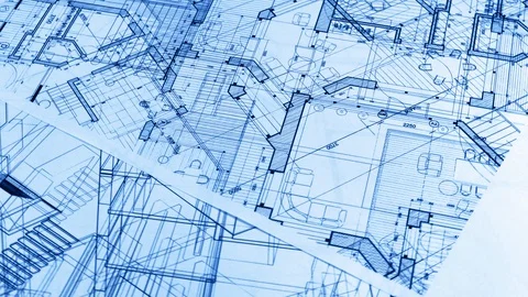 Architectural Blueprints - architectural plan of a modern house Stock Footage 98034864