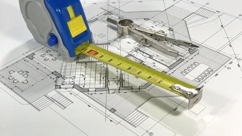 Architectural Blueprints - architectural plan, roulette and compass Stock Footage 94714112