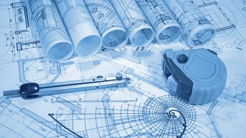 Architectural Blueprints - compass, roulette, drawing of the golden section Stock Footage 94562891