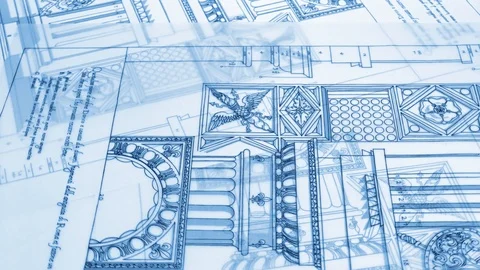 Architectural Blueprints - compass, roulette, drawing of the golden section Stock Footage 94563750