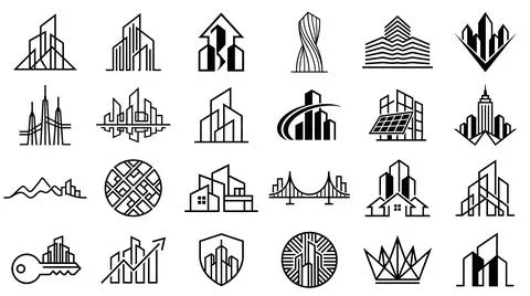 Architectural building emblems for corporate real estate company branding. Stock Illustration